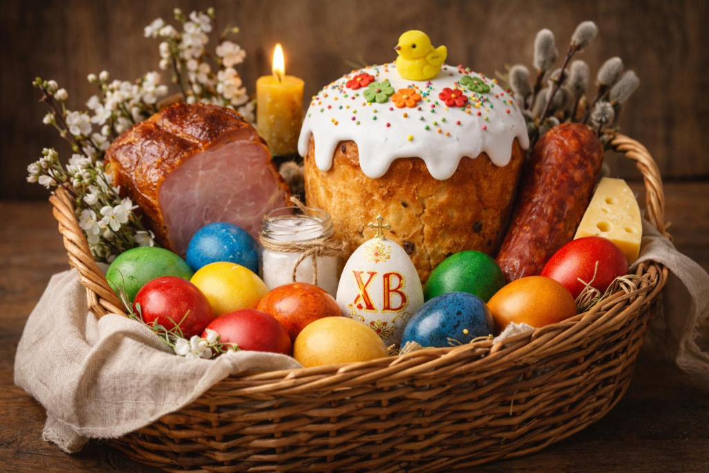 пасхальний кошик з паскою і крашанками — традиція Провідної неділі в Україні